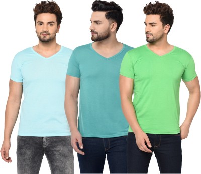 Adorbs Solid Men V Neck Light Blue, Light Green T-Shirt