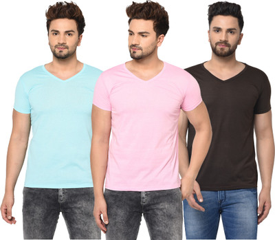 Jangoboy Solid Men V Neck Multicolor T-Shirt