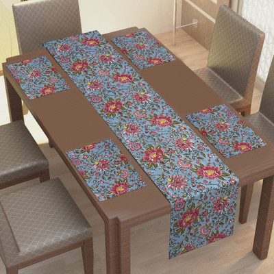 Go Texstylers Rectangular Pack of 5 Table Placemat(Green, Cotton)