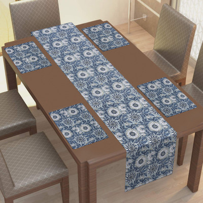 Go Texstylers Rectangular Pack of 5 Table Placemat(Grey, Cotton)