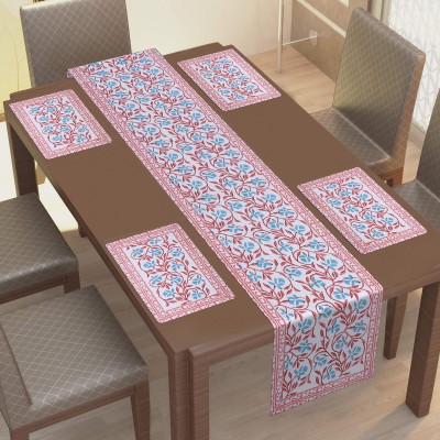 Texstylers Rectangular Pack of 5 Table Placemat(Pink, White, Blue, Cotton)