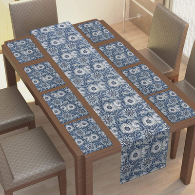 Go Texstylers Rectangular Pack of 9 Table Placemat(Grey, Cotton)