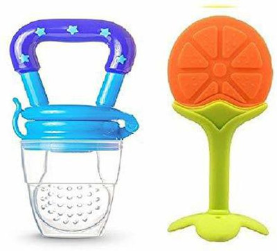 little whiskey Baby 2 pack Combo of One Silicone Baby fruit Feeder and One Silicone Baby teether, BPA Free Teether and Feeder ( Soother(Blue, Orange)