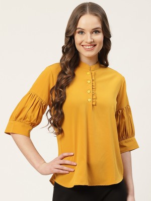 One Femme Casual 3/4 Sleeve Solid Women Yellow Top