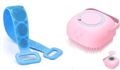 Radhe Exclusive Silicone Soft Bath Body Brush with Shampoo Dispenser+ Bath Body Back Brush belt,Ultra Soft Exfoliating Silicone Body Scrubber Deep Cleaning, Gentle Massage Exfoliation Kids Men Women Combo of 2