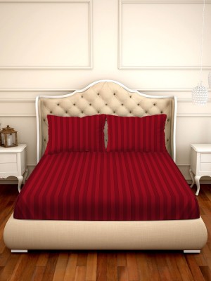 BELLA CASA 210 TC Cotton King Striped Flat Bedsheet(Pack of 1, Red)