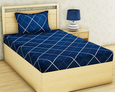 Laying Style 160 TC Cotton Single Printed Fitted (Elastic) Bedsheet(Pack of 1, Dark Blue)