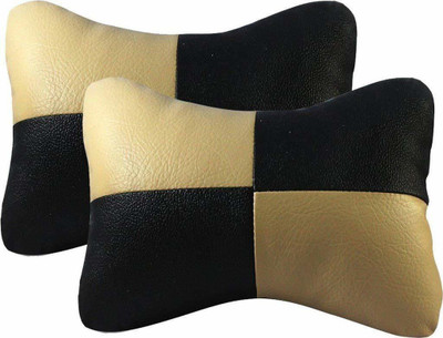 TOUCH OF MODERN Black, Beige Leather Car Pillow Cushion for Universal For Car(Rectangular, Pack of 2)