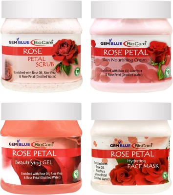 GEMBLUE BIOCARE Rose Petal Scrub,Gel,Mask & Cream,500ml Each(4 Items in the set)