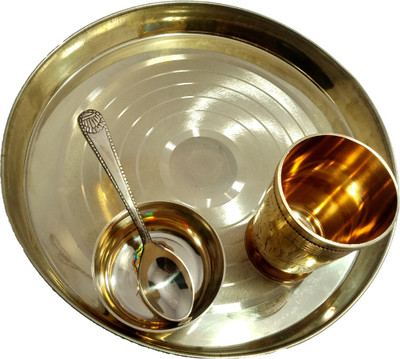 JAMM Pack of 4 Brass Dinner Set(Gold, Microwave Safe)