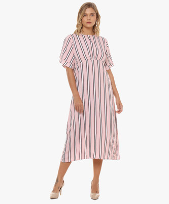 CAMPUS SUTRA Women A-line Pink Midi/Calf Length Dress