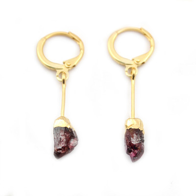 G-Vogue Gorgeous Designer fancy Shape 24K Gold Plated Red Garnet Brass Hoop Earring