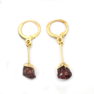 G-Vogue Gorgeous Designer Dangle Huggie Hinged Hoop Fancy Shape 24K Gold Plated Red Garnet Brass Hoop Earring