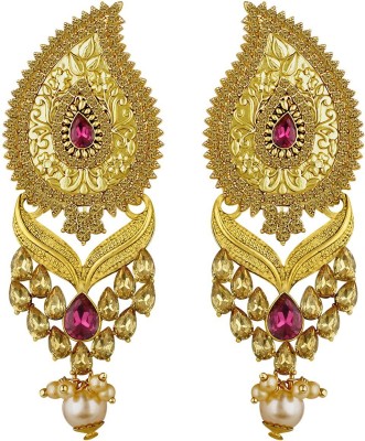 SPARGZ Indian Style Filigree Work Gold Plated AD Stone Long Earrings For Women Diamond, Pearl Alloy Drops & Danglers