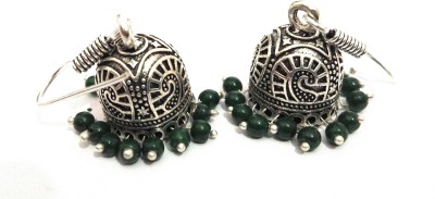 athizay Athizay oxidized silver jhumka earring with Leaf Green beads and chandelier design Metal Jhumki Earring