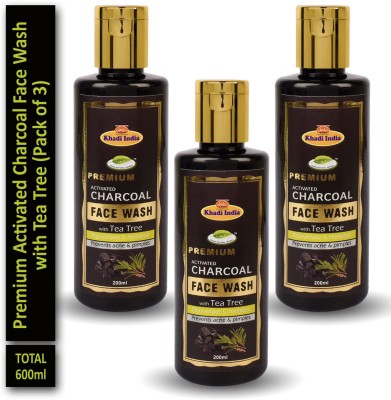 khadi natural herbal Premium Activated Charcoal  with Tea Tree (Pack of 3) Face Wash(600 ml)