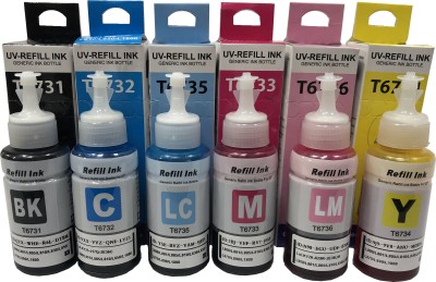 uv infotech Ep T673 / 673 Refill Inks Compatible for Epson L800 , L801 , L805 , L810 , L850 , L1800 Printers ( Six Color ) Black + Tri Color Combo Pack Ink Bottle