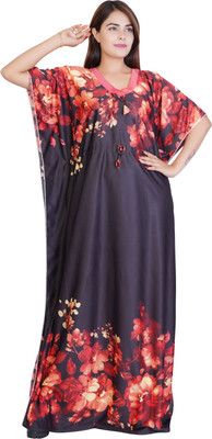 NACNO Floral Print Pure Satin Women Kaftan