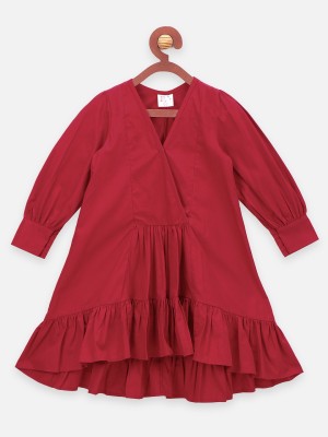 Lilpicks Girls Midi/Knee Length Casual Dress(Maroon, Full Sleeve)