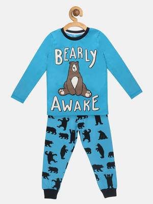 Lazy Shark Kids Nightwear Boys Printed Cotton Blend(Blue Pack of 1)