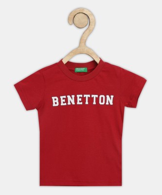 United Colors of Benetton Boys Typography, Printed Cotton Blend T Shirt(Red, Pack of 1)