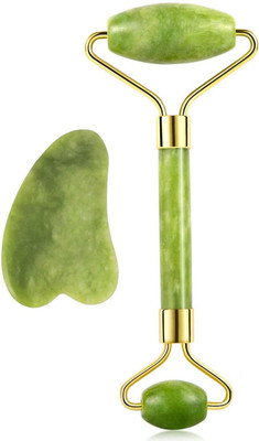 befunky Jadr Roller Jade Roller and Gua Sha Face Facial Roller for Face Massager Beautiful Skin Care - Reduce Wrinkles and Fine Lines Massager(Green, Gold)