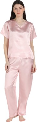 Serein Women Solid Pink Top & Pyjama Set