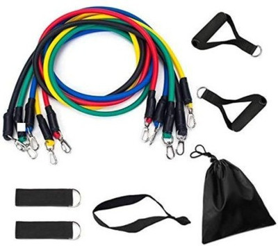 Shopeleven Resistant band kit (5pcs variable toning tube & 5 utility & a Bag) stretcheable Resistance Tube(Multicolor)