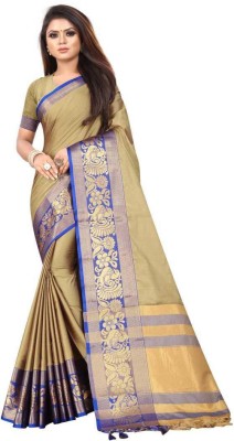 THESIYA FAB Woven Dharmavaram Cotton Silk Saree(Beige)