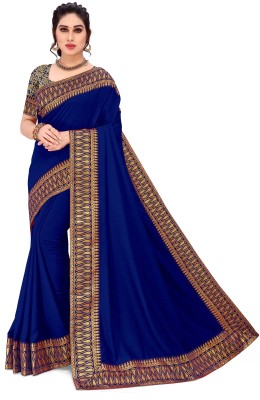 Vishnu Creations Solid/Plain Bollywood Art Silk Saree(Dark Blue)