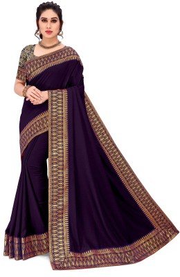 Vishnu Creations Solid/Plain Bollywood Art Silk Saree(Purple)