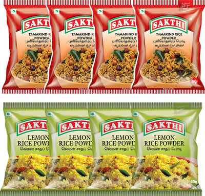 Sakthi Spices Lemon rice powder 50g (pack of 4)+ Puliyogar rice powder 50g(pack of 4)(8 x 50 g)