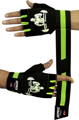 SKYFIT Leather padded Wrist support Gym Sports Gloves Gym & Fitness Gloves(Green, Black)