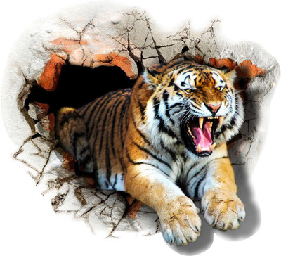 WALLDECORS 60.96 cm A HUNGRY TIGER IMAGE Self Adhesive Sticker(Pack of 1)