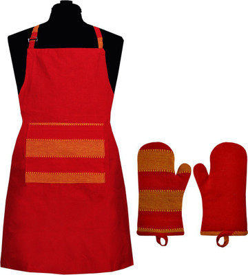 New Ladies Zone Red Cotton Kitchen Linen Set(Pack of 3)