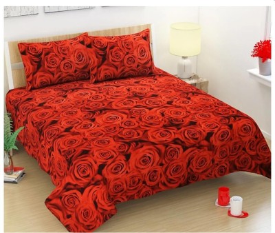 MR YAMRAJ 222 TC Polycotton Queen 3D Printed Flat Bedsheet(Pack of 1, Red)