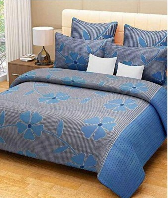 Arth Traders 150 TC Polycotton Queen Printed Flat Bedsheet(Pack of 1, Blue)