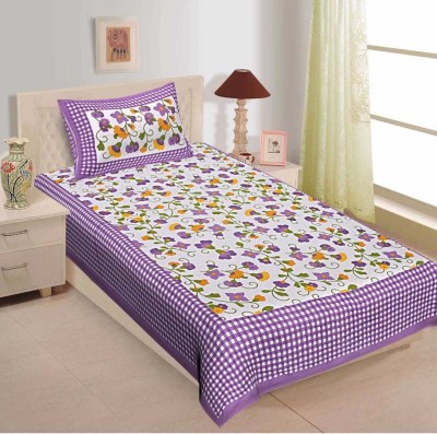 shri shyam 144 TC Cotton Single Jaipuri Prints Flat Bedsheet(Pack of 2, Purple, White)