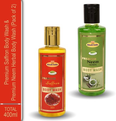 khadi natural herbal Premium Body Wash Saffron & Neem Herbal (Pack of 2)(2 x 200 ml)