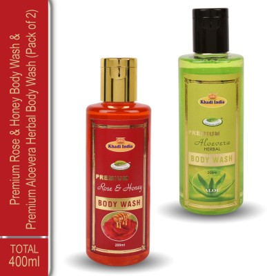 khadi natural herbal Premium Body Wash Rose & Honey - Aloevera Herbal (Pack of 2)(2 x 200 ml)