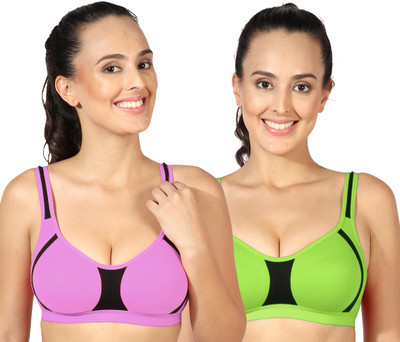 TEENY BOPPER Pro Sports Women Sports Non Padded Bra(Purple, Light Green)
