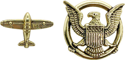 FURE Combo of Glider & Eagle Button Lapel Pin Brooch(Gold)