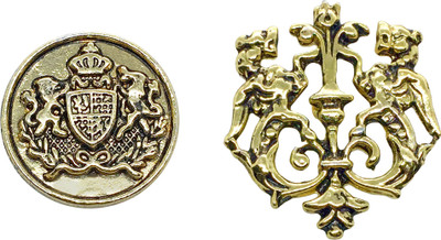FURE Combo of Royal Button & Lion Lapel Pin Brooch(Gold)