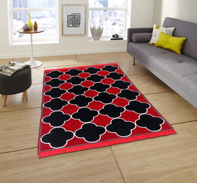 Linen Basics Maroon, Black Chenille Runner(5 ft,  X 7 ft, Rectangle)