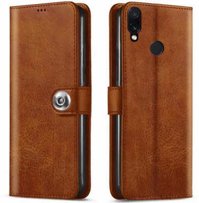 SESS XUSIVE Flip Cover for Designer Button Magnet Closure For Xiaomi Mi Redmi Note 7 / Note 7 Pro/Note 7S(Brown, Dual Protection)