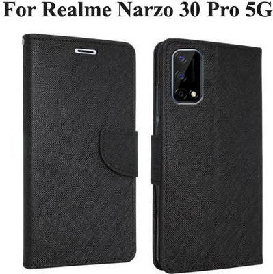 Mehsoos Flip Cover for Realme Narzo 30 Pro 5G(Black, Dual Protection, Pack of: 1)