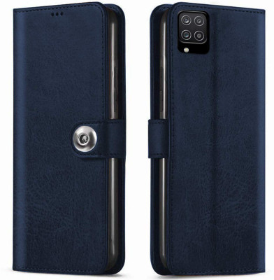 SESS XUSIVE Flip Cover for Designer Button Magnet Closure For Samsung Galaxy M12 / A12(Blue, Dual Protection)