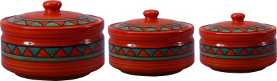 caffeine Ceramic Handmade Rustic Brown Serving Donga Pack of 3 Serve Casserole Set(1150 ml)