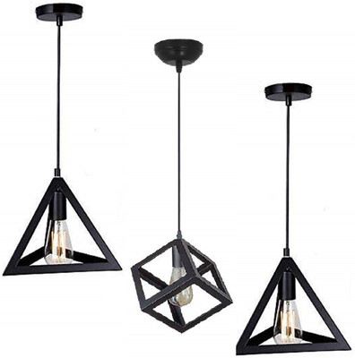 PR Star Pack of Two 3D Triangle and one 3D Square Hanging lamp Chandelier Ceiling Lamp(Black)