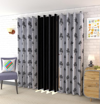 goycors 243 cm (8 ft) Polyester Room Darkening Long Door Curtain (Pack Of 3)(Printed, Black)